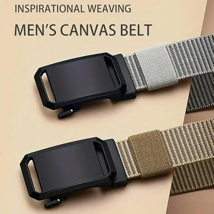 Men's Nylon Tactical Belt with Automatic Ratchet Buckle - 120cm(47.2") Length, Heavy-Duty Canvas Belt for Work & Outdoor Hiking