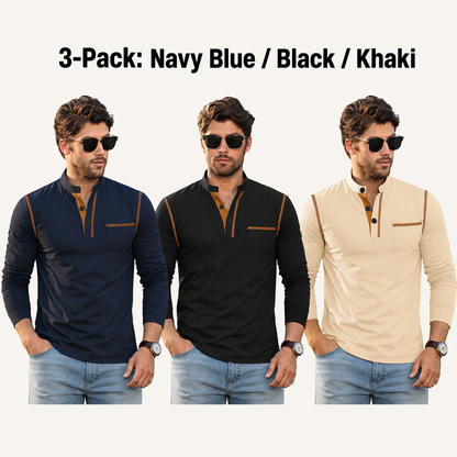 Men's Long Sleeve Henley with Contrast Trim