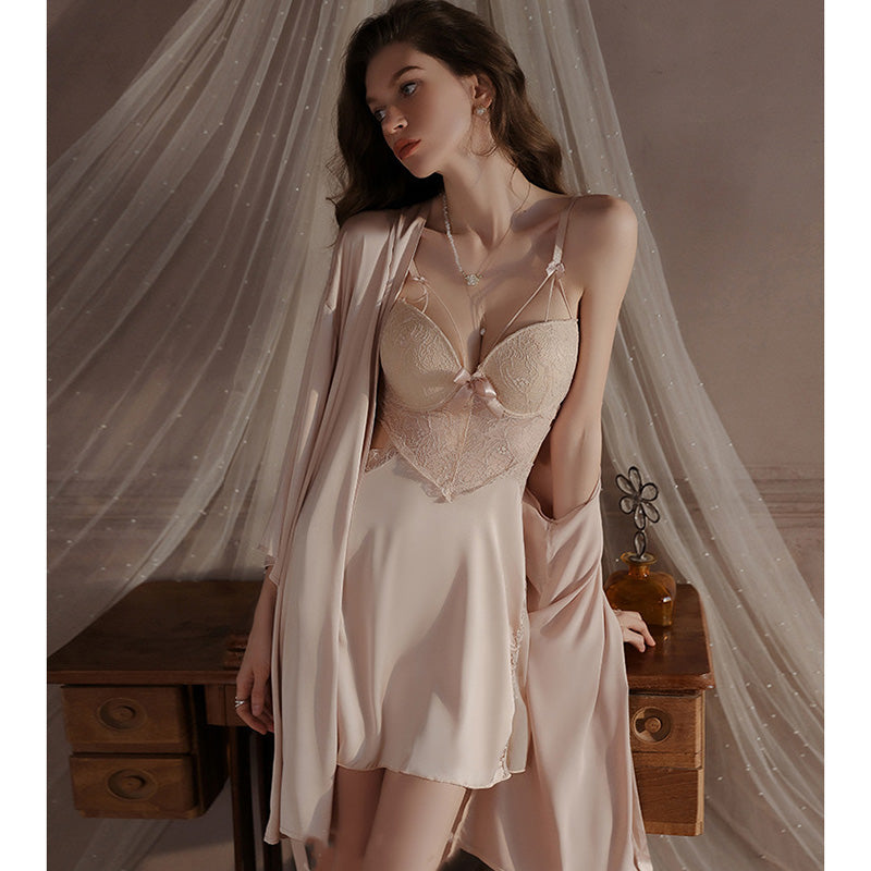 Women's Satin Lace Backless Babydoll Nightgown