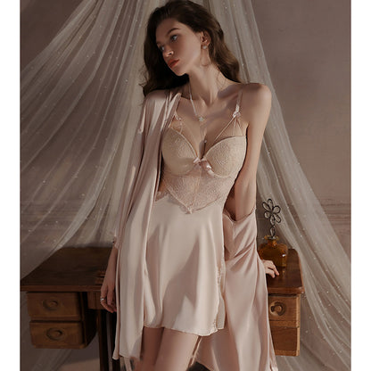 Women's Satin Lace Backless Babydoll Nightgown