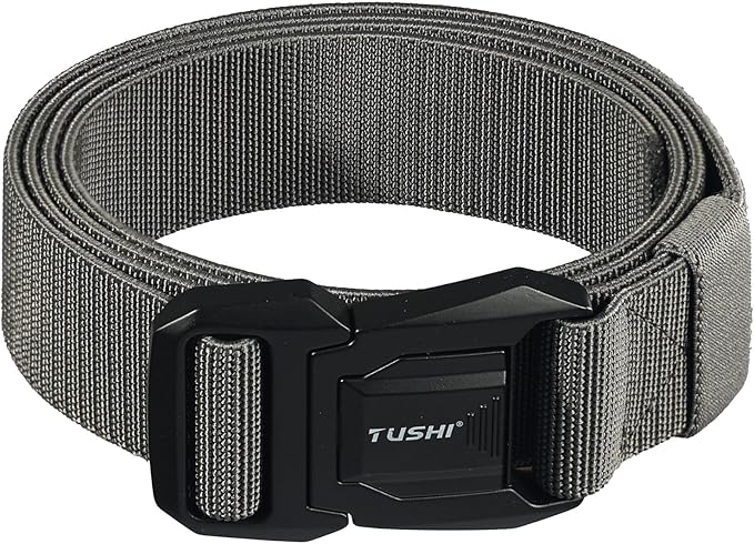 Men's Tactical Belt with Quick-Release Aluminum Buckle, 125cm(49.2")  Length Elastic Nylon Webbing Work & Everyday Belt