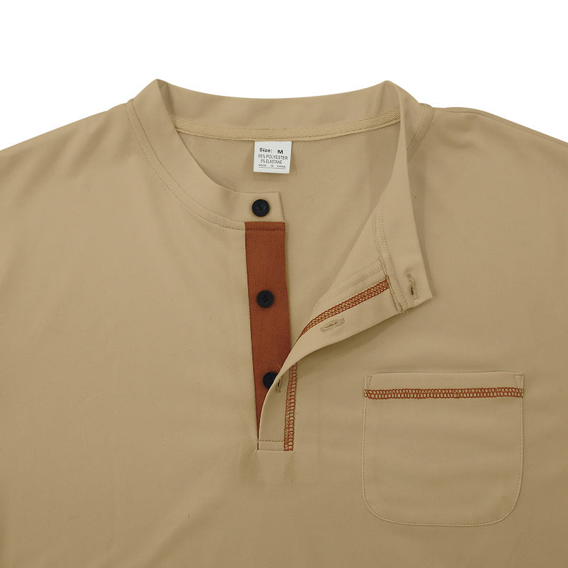Men's Short Sleeve Henley Shirt, Quick Dry Casual Slim Fit Tee with Contrast Trim