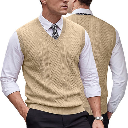 Men's Heavyweight Textured Knit V-Neck Sweater Vest