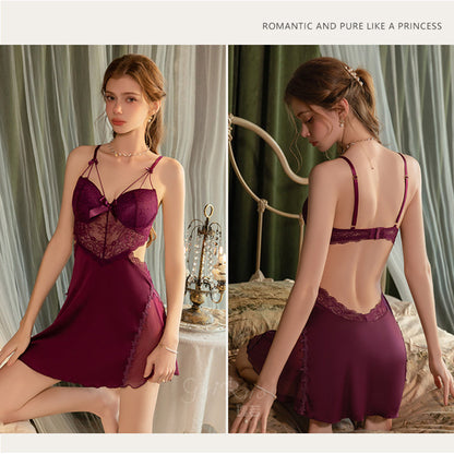 Women's Satin Lace Backless Babydoll Nightgown