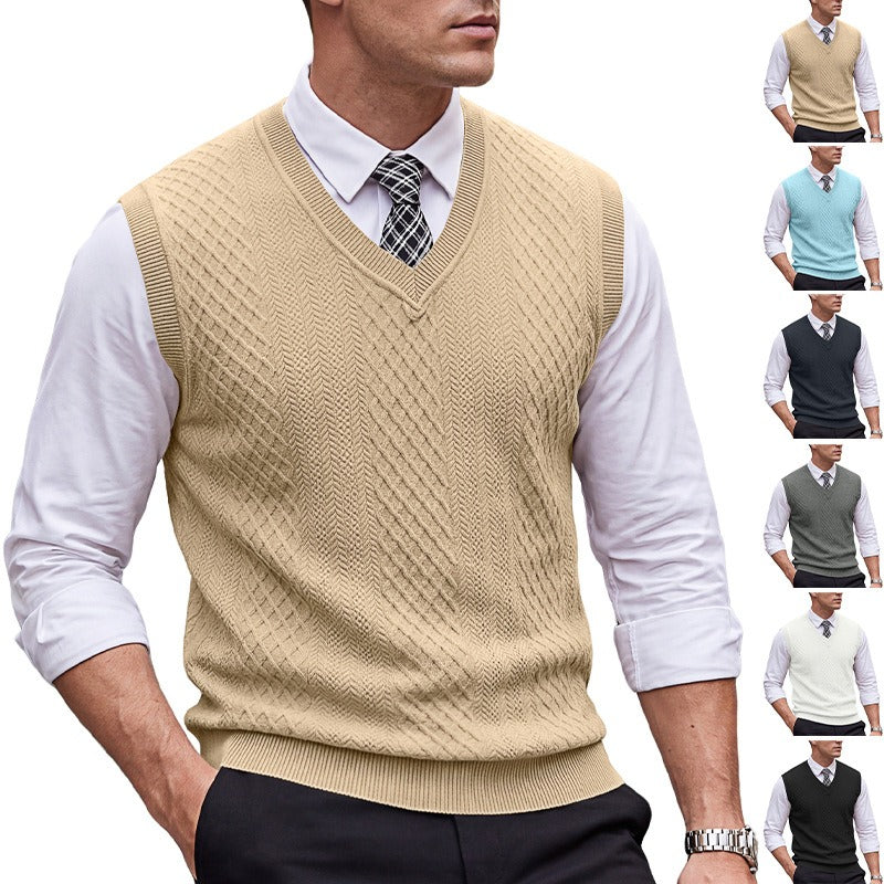 Men's Heavyweight Textured Knit V-Neck Sweater Vest