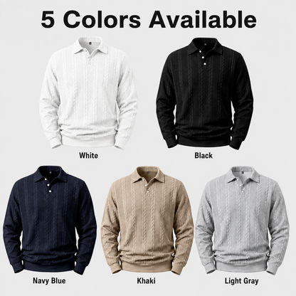 Men's Textured Knit Polo Sweater