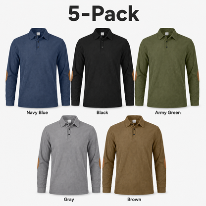 Men's Corduroy Quarter Placket Pullover – Leather Elbow Patches for Spring & Fall