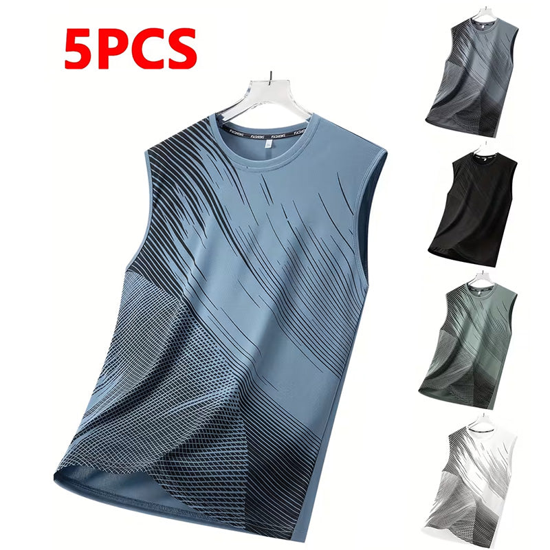 Men's Quick-Dry Breathable Athletic Sleeveless Shirts with Geometric Print