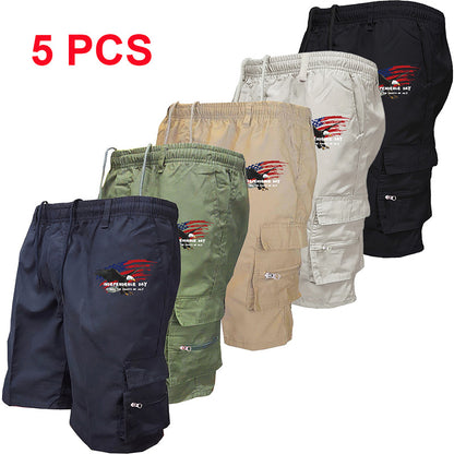 Men’s Independence Day Print Utility Cargo Shorts - Breathable Elastic Drawstring Shorts for Daily & Sports