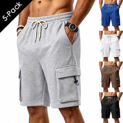 Men's Heavyweight French Terry Cargo Shorts - Knit Drawstring Casual Sweat Shorts with Pockets