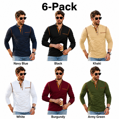 Men's Long Sleeve Henley with Contrast Trim