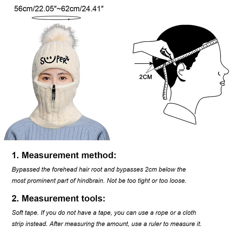 Women's Winter Knitted Hat Cold Weather Face Mask Neck Warmer Pom Beanie