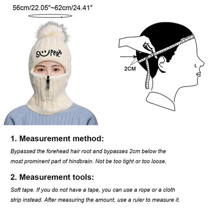 Women's Winter Knitted Hat Cold Weather Face Mask Neck Warmer Pom Beanie