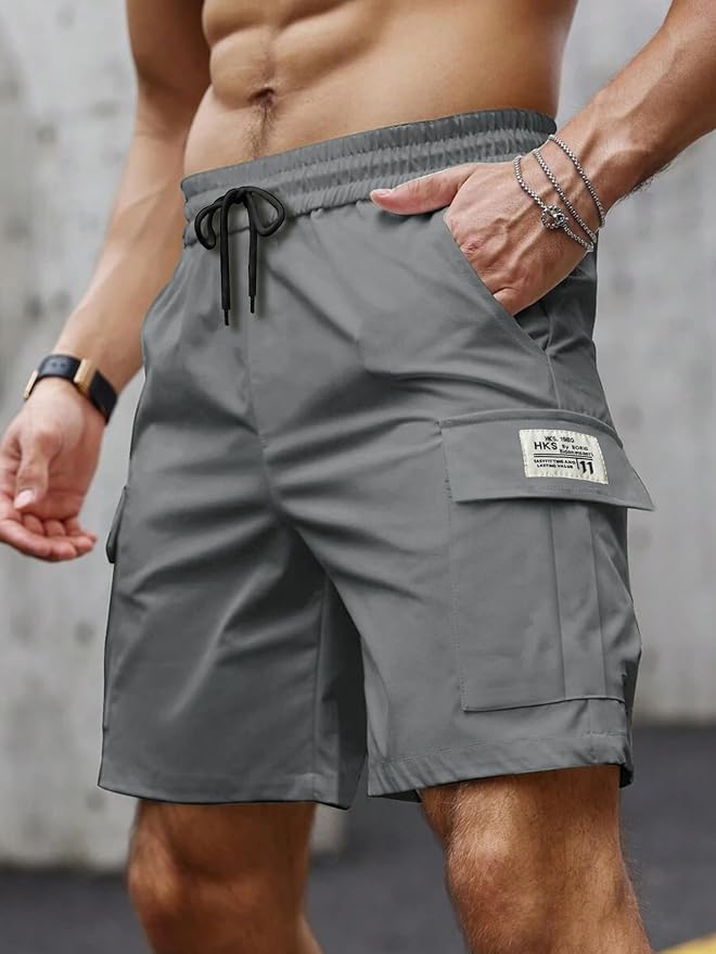 Men's Elastic Waist Cargo Shorts - Casual Summer Drawstring Work Hiking Outdoor Shorts with Multi-Pocket