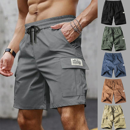 Men's Elastic Waist Cargo Shorts - Casual Summer Drawstring Work Hiking Outdoor Shorts with Multi-Pocket
