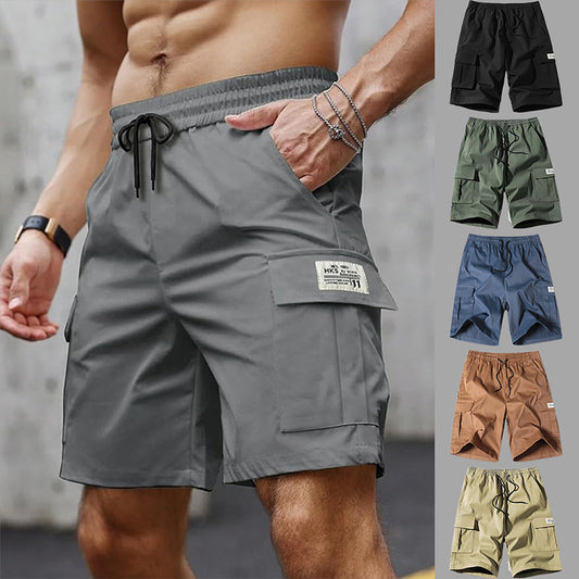 Men's Elastic Waist Cargo Shorts - Casual Summer Drawstring Work Hiking Outdoor Shorts with Multi-Pocket