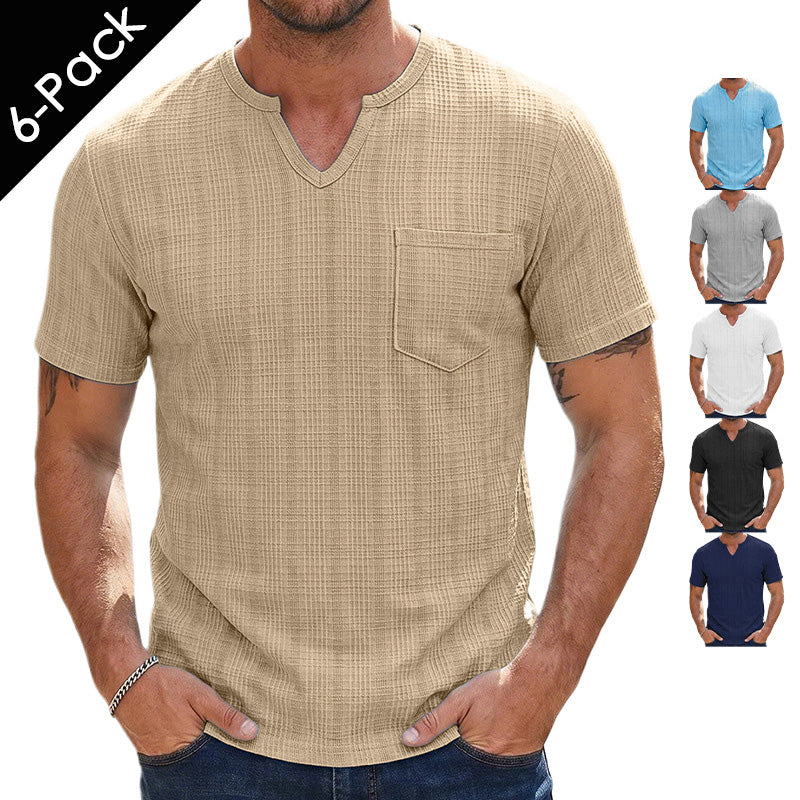 Men's Summer Henley T-Shirt - Slim Fit Linen-Like Breathable Casual Tee