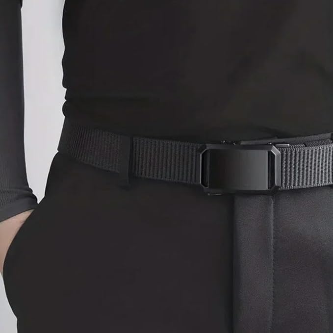 Men's Nylon Tactical Belt with Automatic Ratchet Buckle - 120cm(47.2") Length, Heavy-Duty Canvas Belt for Work & Outdoor Hiking