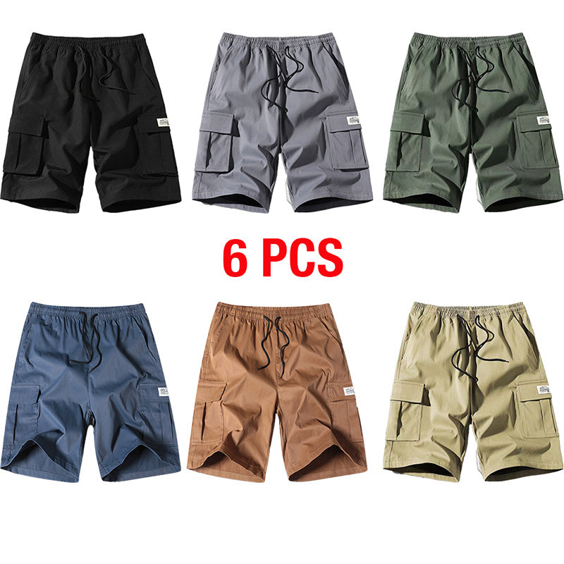 Men's Elastic Waist Cargo Shorts - Casual Summer Drawstring Work Hiking Outdoor Shorts with Multi-Pocket