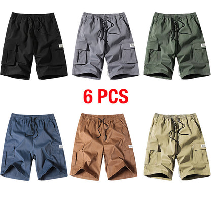 Men's Elastic Waist Cargo Shorts - Casual Summer Drawstring Work Hiking Outdoor Shorts with Multi-Pocket