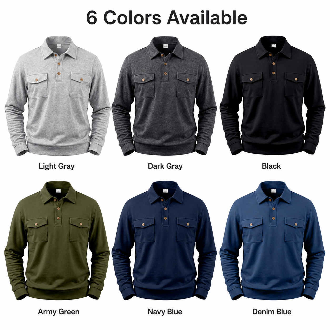 Men's Vintage Workwear Loose Fit Polo Collar Sweatshirt