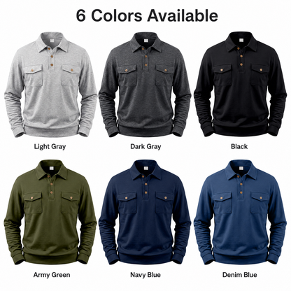 Men's Vintage Workwear Loose Fit Polo Collar Sweatshirt