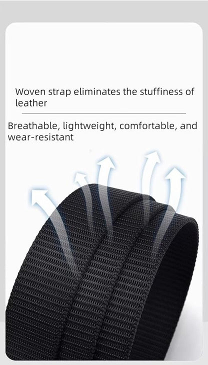Men's Nylon Tactical Belt with Automatic Ratchet Buckle - 120cm(47.2") Length, Heavy-Duty Canvas Belt for Work & Outdoor Hiking