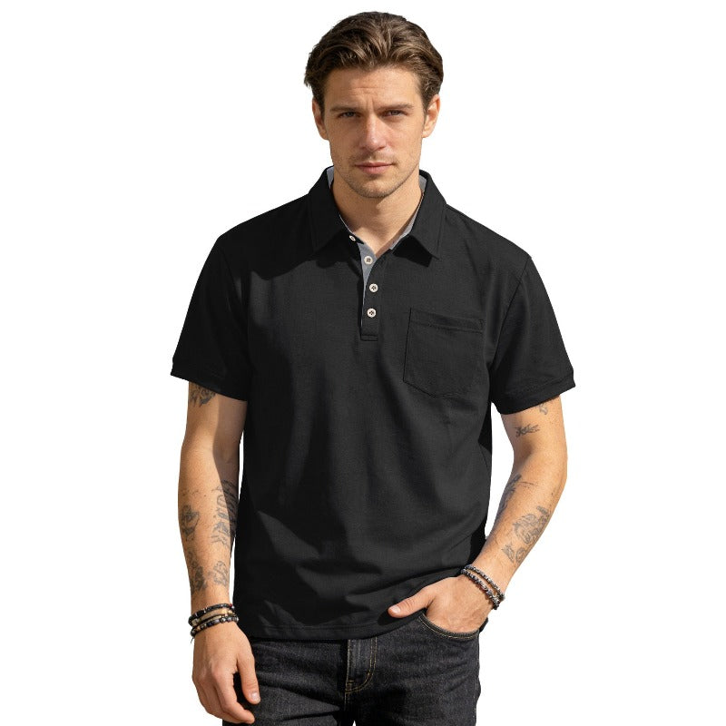 Men's Summer Spring Pocket Polo Shirt, Solid Color Short Sleeve Relaxed Fit Casual Business Top