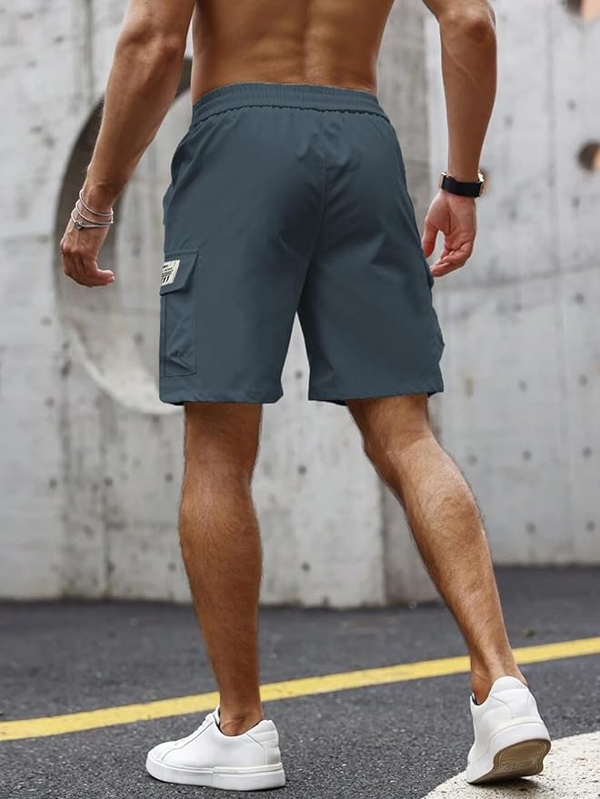 Men's Elastic Waist Cargo Shorts - Casual Summer Drawstring Work Hiking Outdoor Shorts with Multi-Pocket
