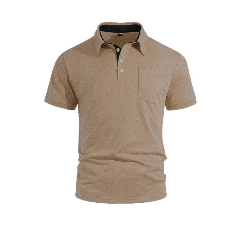 Men's Summer Spring Pocket Polo Shirt, Solid Color Short Sleeve Relaxed Fit Casual Business Top