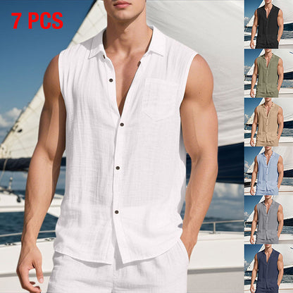 Men's Summer Trendy Linen Sleeveless Button Down Shirt