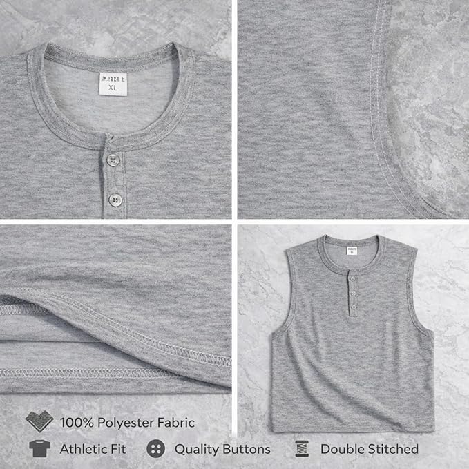 Men Henley Sleeveless Tank Top Quick Dry Gym Workout Shirt
