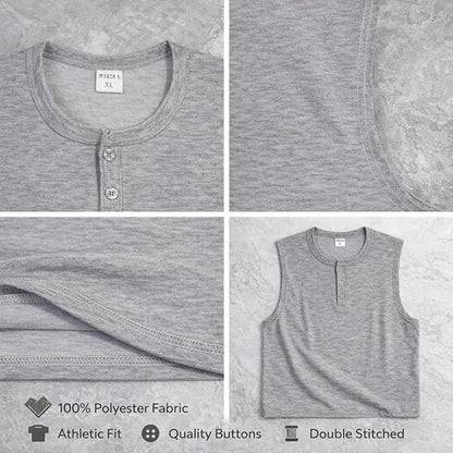 Men Henley Sleeveless Tank Top Quick Dry Gym Workout Shirt