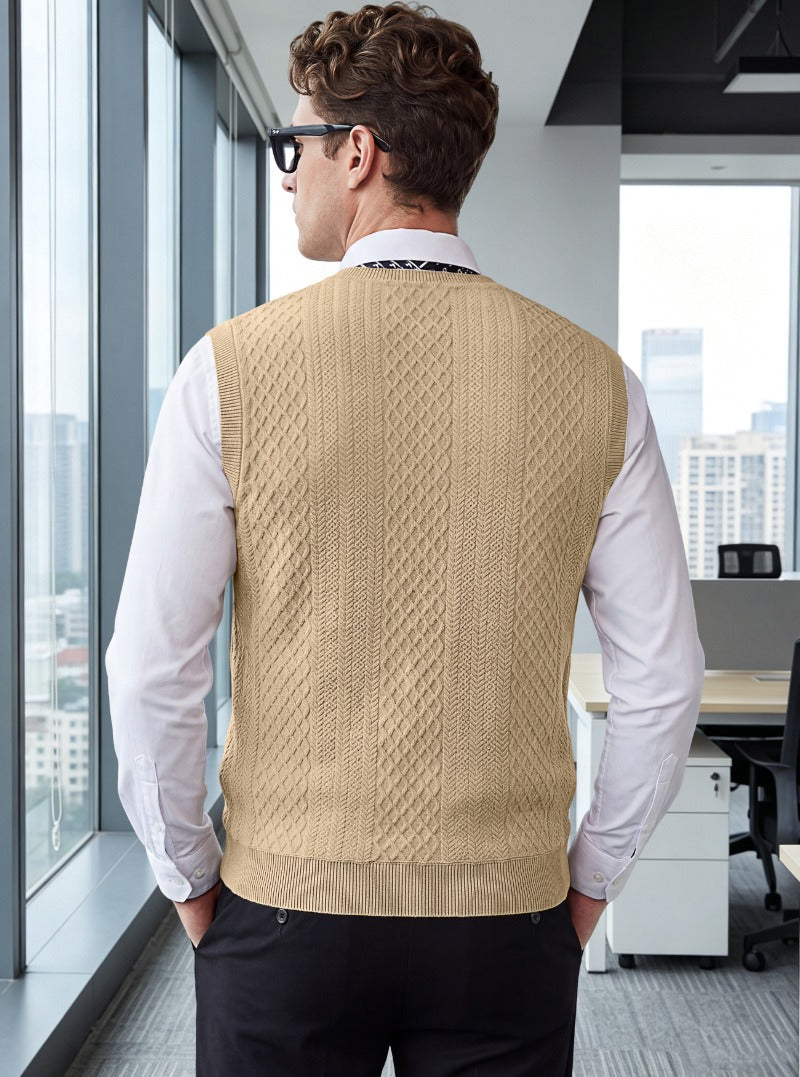 Men's Heavyweight Textured Knit V-Neck Sweater Vest