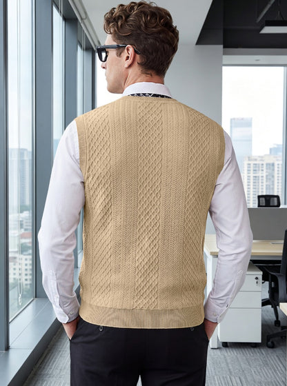 Men's Heavyweight Textured Knit V-Neck Sweater Vest