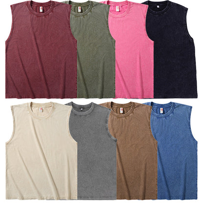 Men’s 100% Cotton Washed Vintage Sleeveless Tank Top - Casual Distressed Crew Neck Muscle Shirt