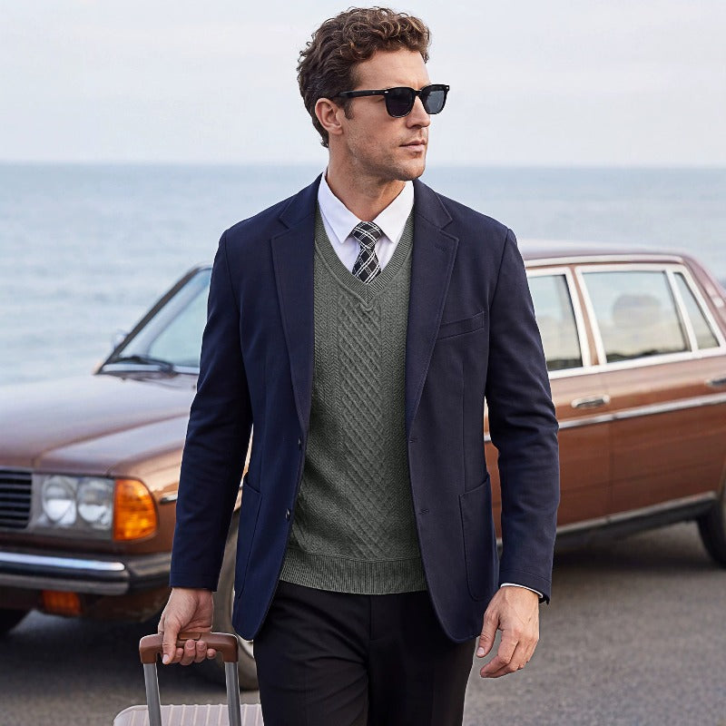 Men's Heavyweight Textured Knit V-Neck Sweater Vest
