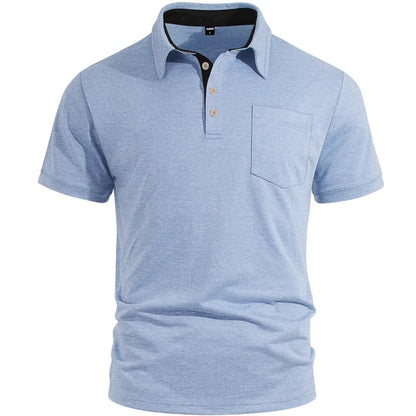 Men's Summer Spring Pocket Polo Shirt, Solid Color Short Sleeve Relaxed Fit Casual Business Top