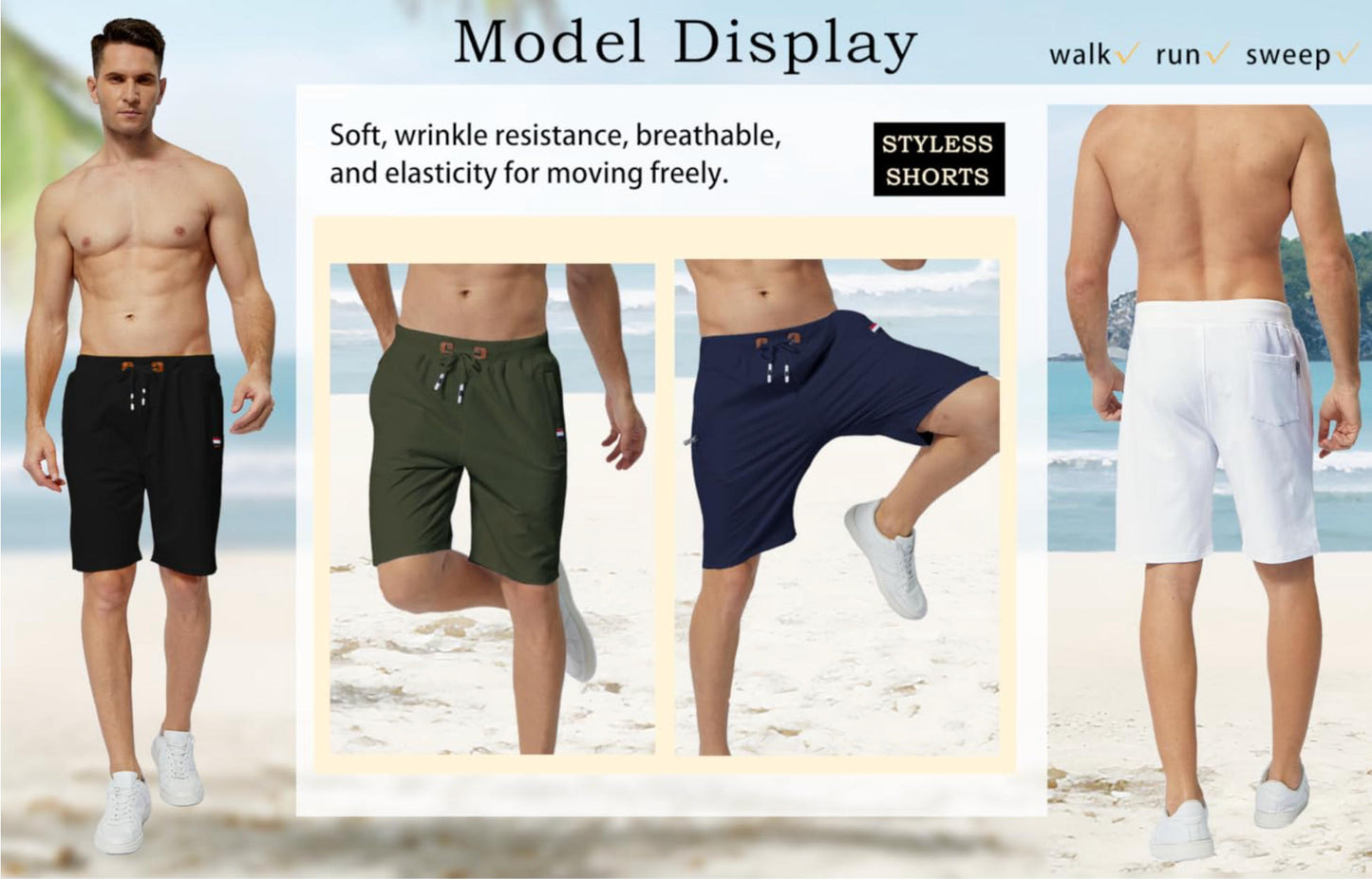 Men's Drawstring Casual Shorts with Zipper Pockets