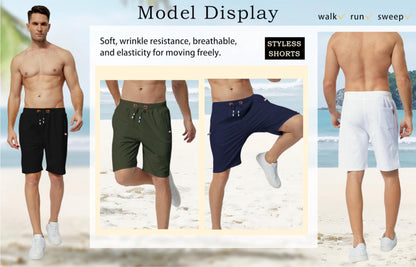 Men's Drawstring Casual Shorts with Zipper Pockets