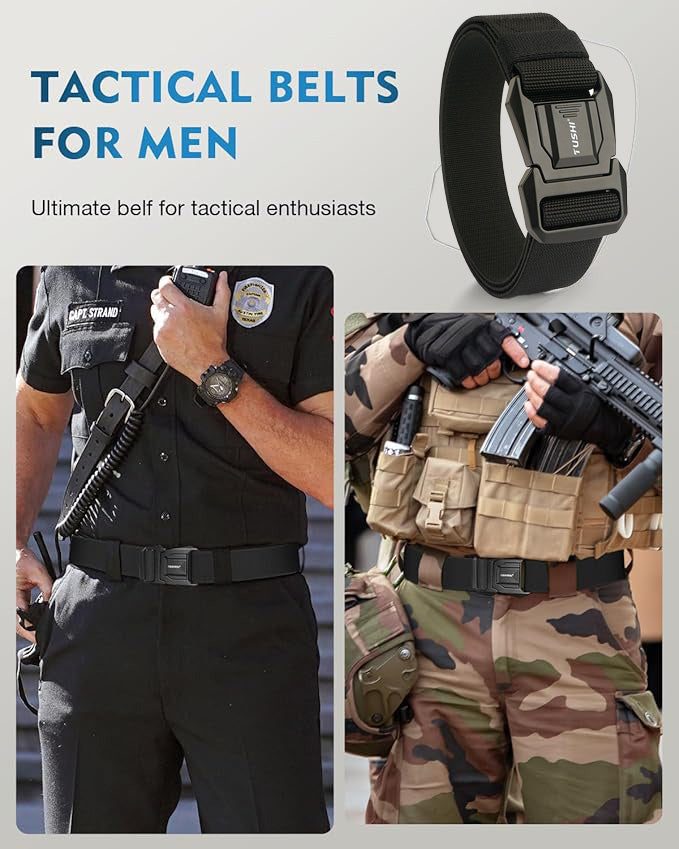 Men's Tactical Belt with Quick-Release Aluminum Buckle, 125cm(49.2")  Length Elastic Nylon Webbing Work & Everyday Belt