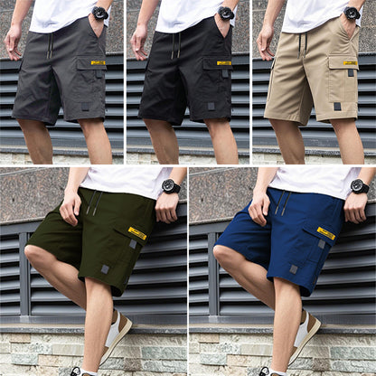 Men's Casual Cargo Shorts, Elastic Waist Drawstring Multi-Pocket Summer Shorts
