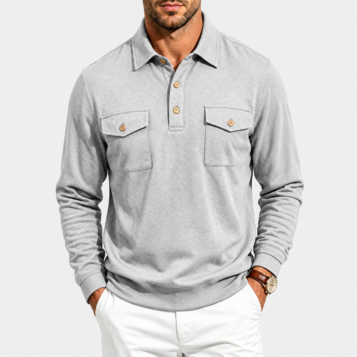 Men's Vintage Workwear Loose Fit Polo Collar Sweatshirt