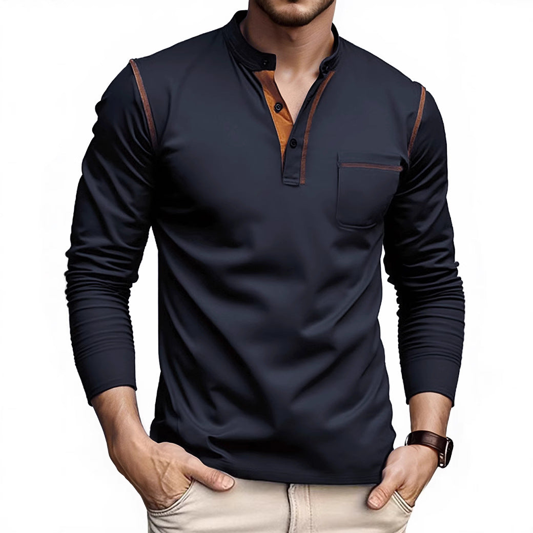 Men's Long Sleeve Henley with Contrast Trim