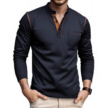 Men's Long Sleeve Henley with Contrast Trim