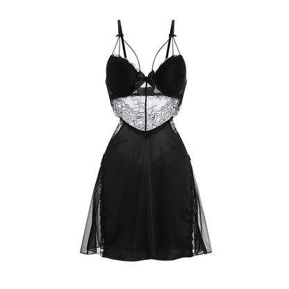 Women's Satin Lace Backless Babydoll Nightgown