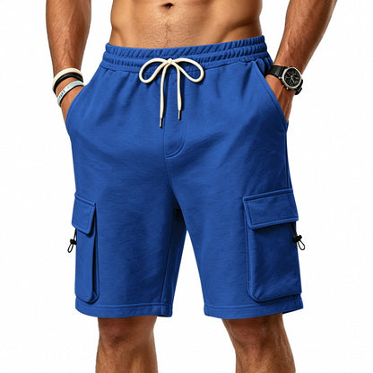 Men's Heavyweight French Terry Cargo Shorts - Knit Drawstring Casual Sweat Shorts with Pockets
