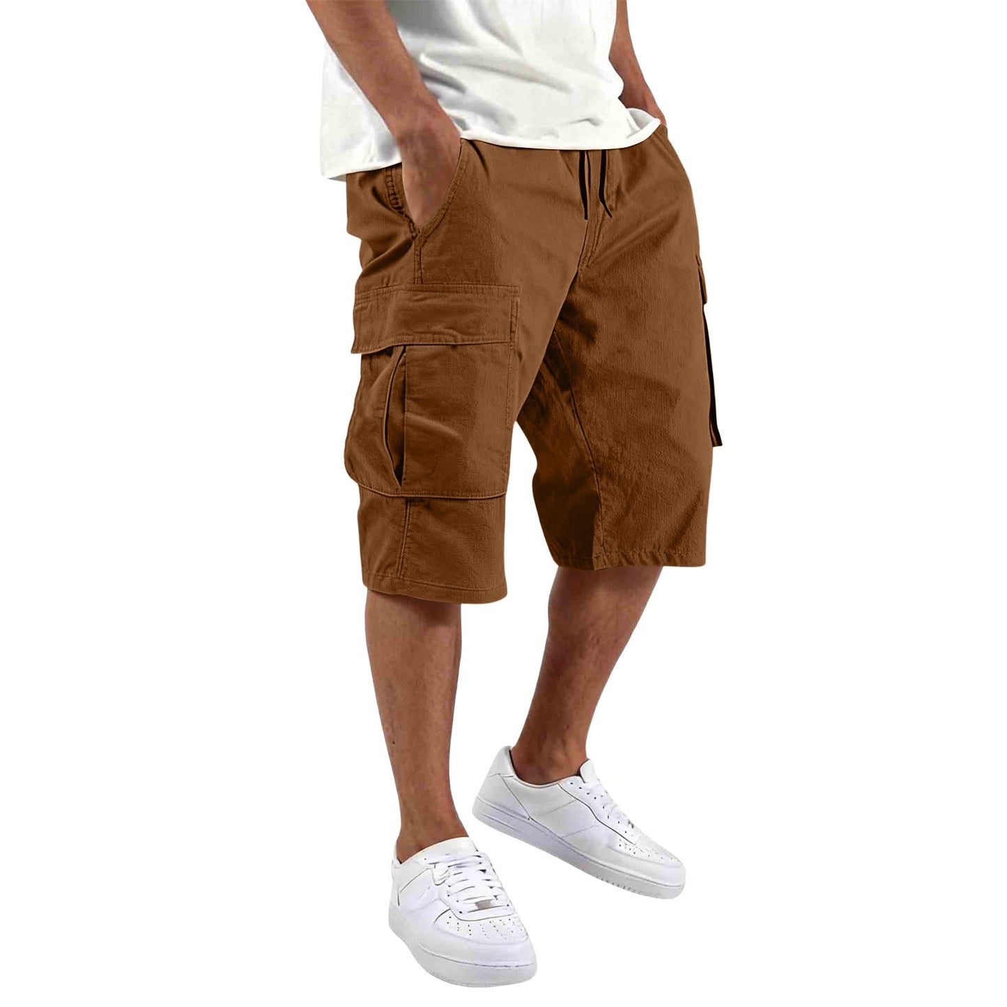 Men's Cotton Casual Cargo Shorts with Drawstring and Pockets