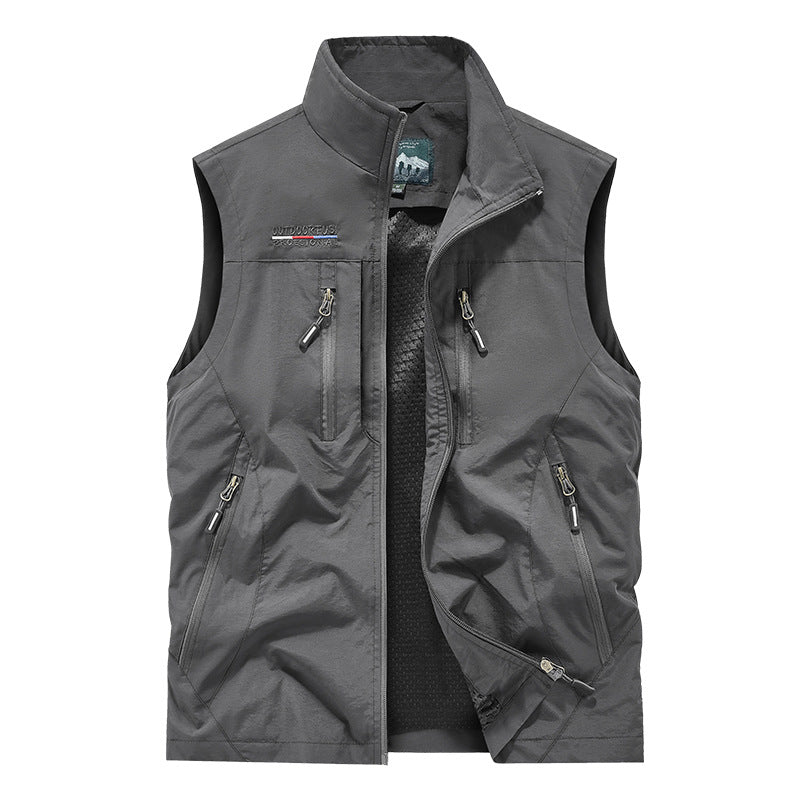 Men's Full Zip Sleeveless Quick Dry Vest, Multi Pockets Outdoor Fishing Golf Vest