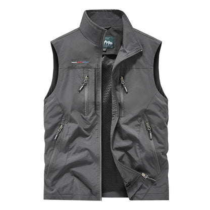 Men's Full Zip Sleeveless Quick Dry Vest, Multi Pockets Outdoor Fishing Golf Vest